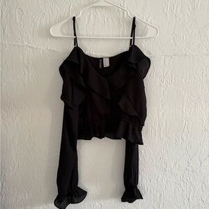 H&M Black Ruffled Blouse